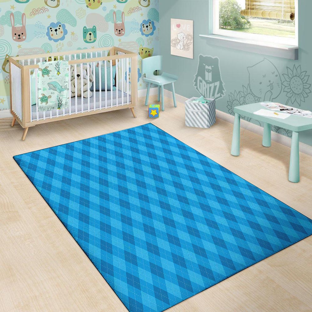 Blue Ocean Argyle Print Pattern Floor Mat-grizzshop