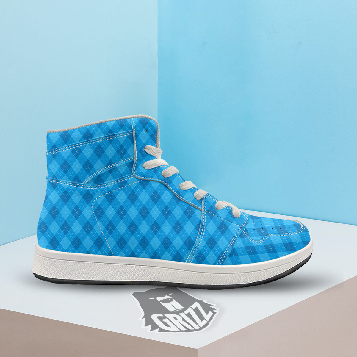 Blue Ocean Argyle Print Pattern High Top Sneakers-grizzshop
