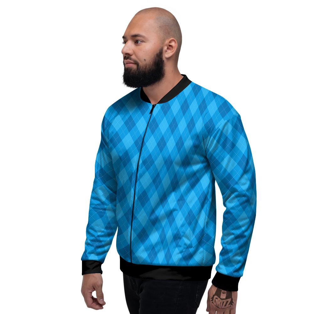 Blue Ocean Argyle Print Pattern Men's Bomber Jacket-grizzshop