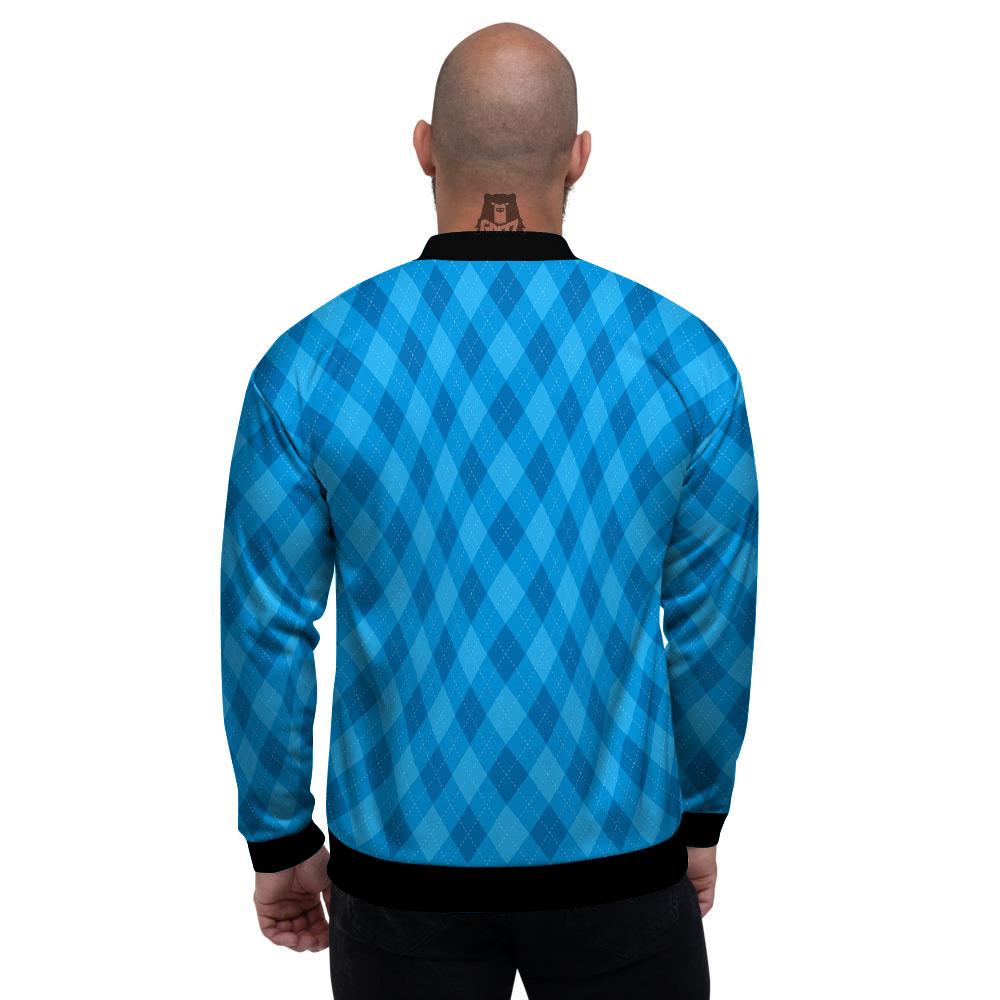 Blue Ocean Argyle Print Pattern Men's Bomber Jacket-grizzshop