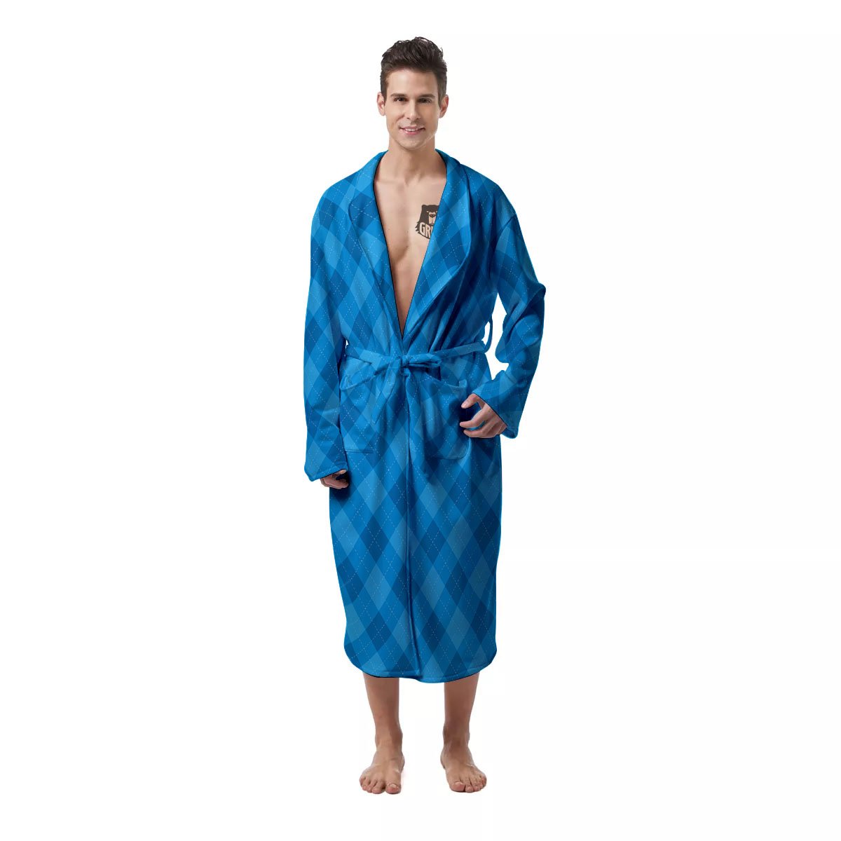 Blue Ocean Argyle Print Pattern Men's Robe-grizzshop