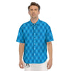 Blue Ocean Argyle Print Pattern Men's Short Sleeve Shirts-grizzshop