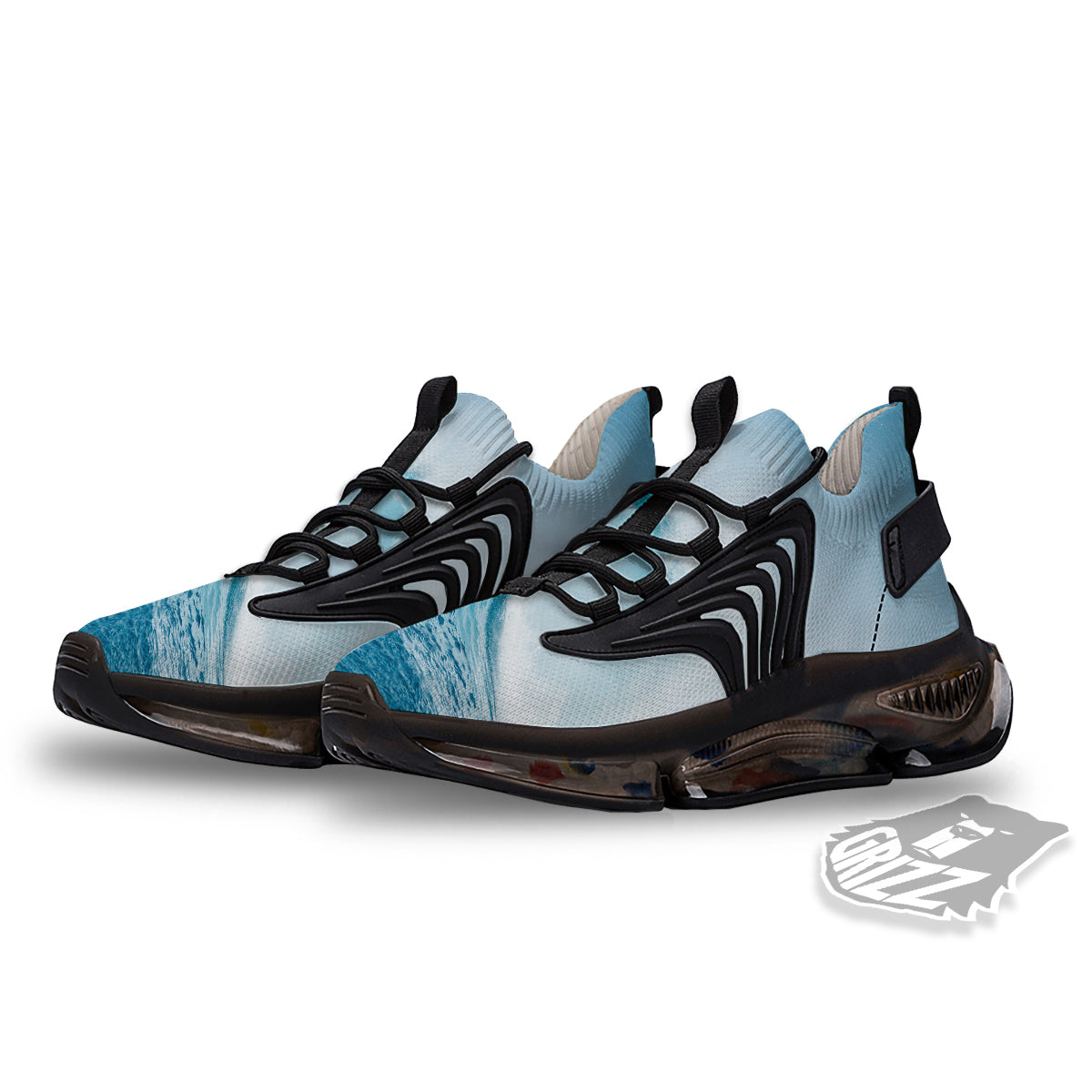 Blue Ocean Wave Print Black Gym Shoes-grizzshop
