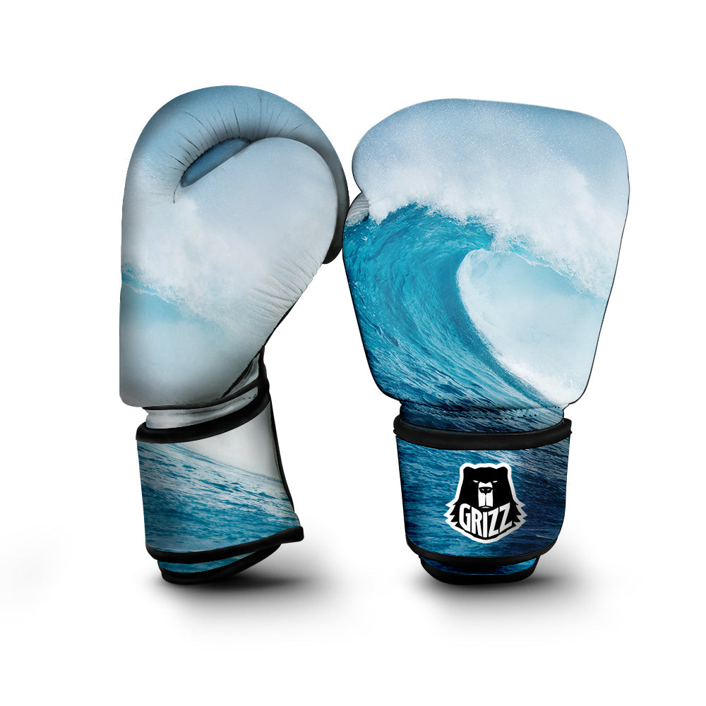 Blue Ocean Wave Print Boxing Gloves-grizzshop