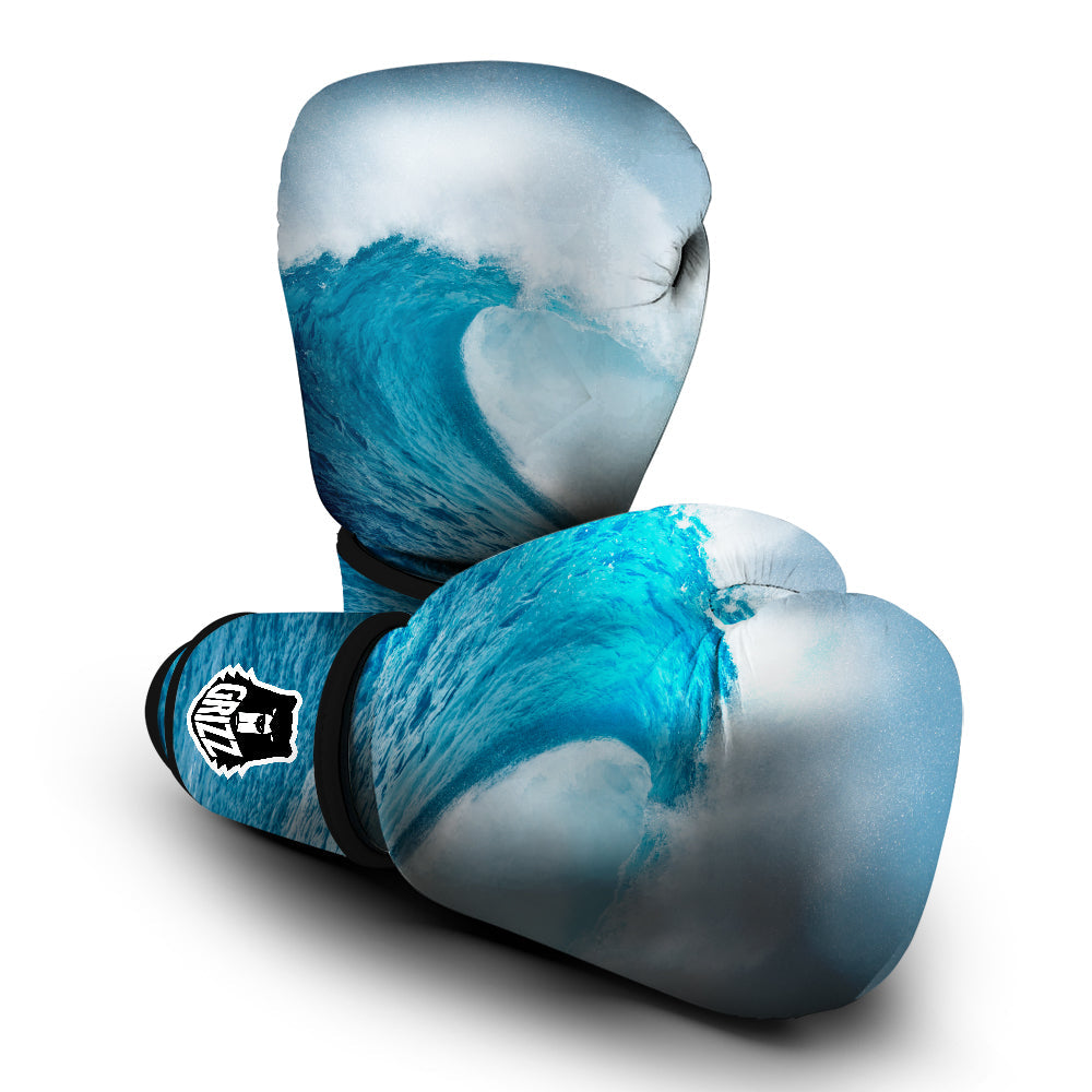 Blue Ocean Wave Print Boxing Gloves-grizzshop