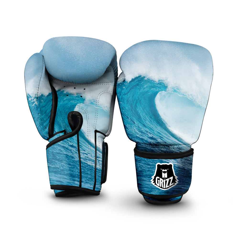 Blue Ocean Wave Print Boxing Gloves-grizzshop