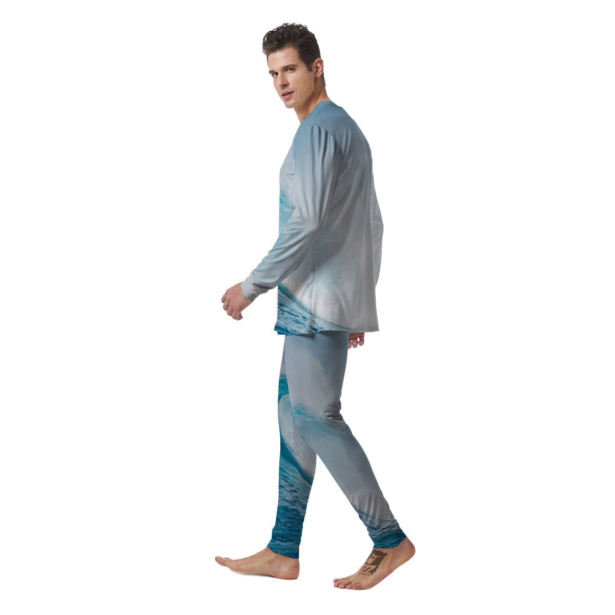 Blue Ocean Wave Print Men's Pajamas-grizzshop