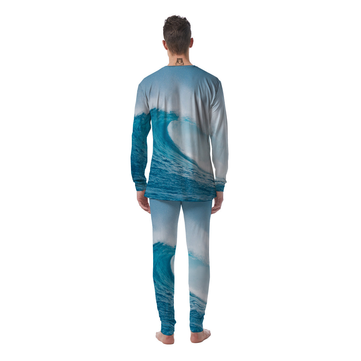 Blue Ocean Wave Print Men's Pajamas-grizzshop