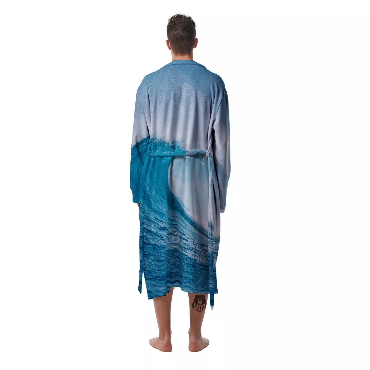 Blue Ocean Wave Print Men's Robe-grizzshop