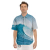 Blue Ocean Wave Print Men's Short Sleeve Shirts-grizzshop