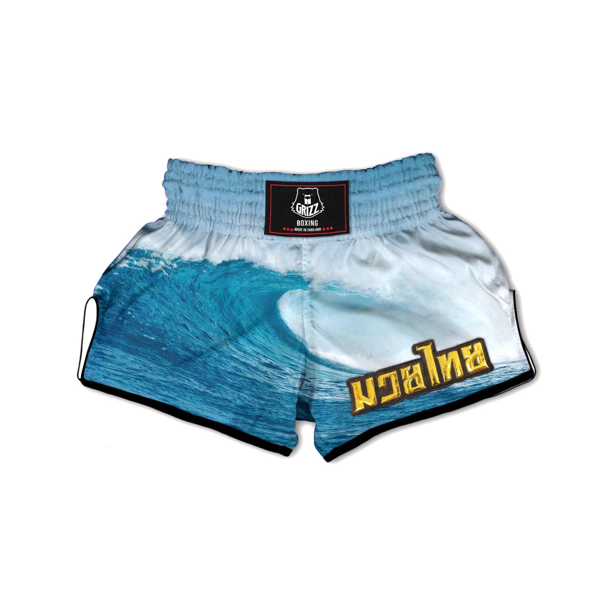 Blue Ocean Wave Print Muay Thai Boxing Shorts-grizzshop