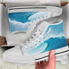 Blue Ocean Wave Print White High Top Shoes-grizzshop