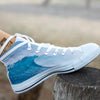 Blue Ocean Wave Print White High Top Shoes-grizzshop