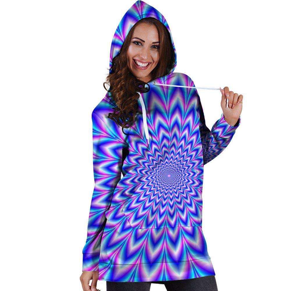 Blue Optical illusion Hoodie Dress-grizzshop