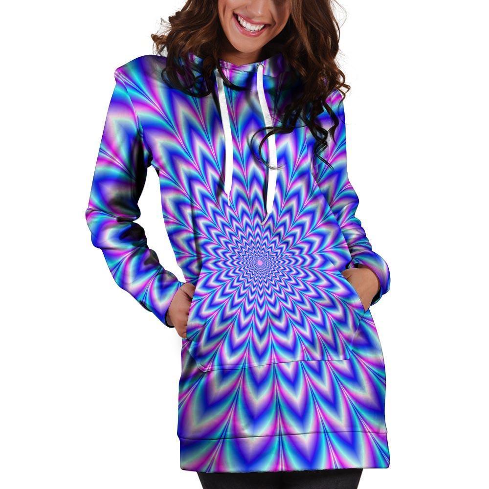 Blue Optical illusion Hoodie Dress-grizzshop