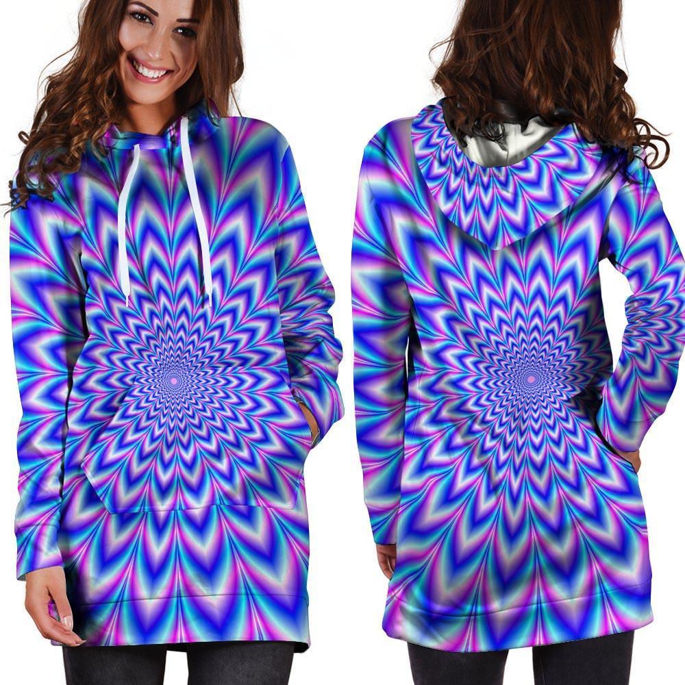 Blue Optical illusion Hoodie Dress-grizzshop