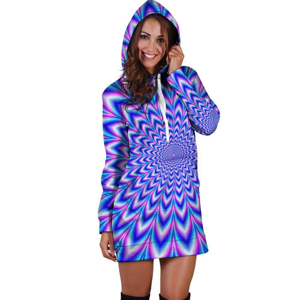 Blue Optical illusion Hoodie Dress-grizzshop