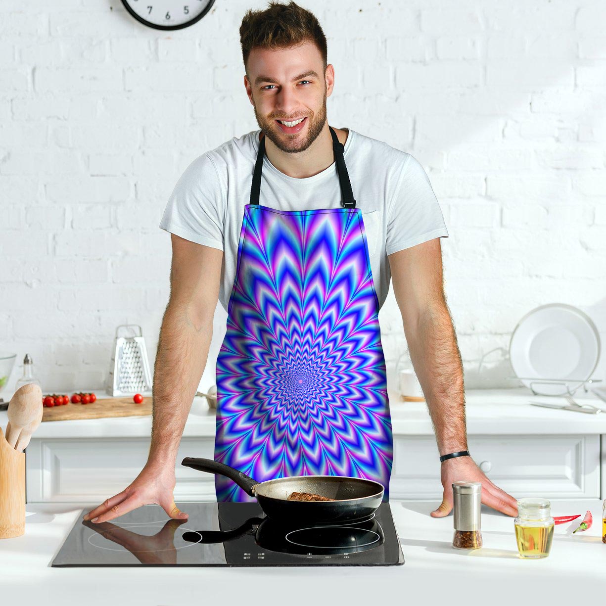 Blue Optical illusion Men's Apron-grizzshop