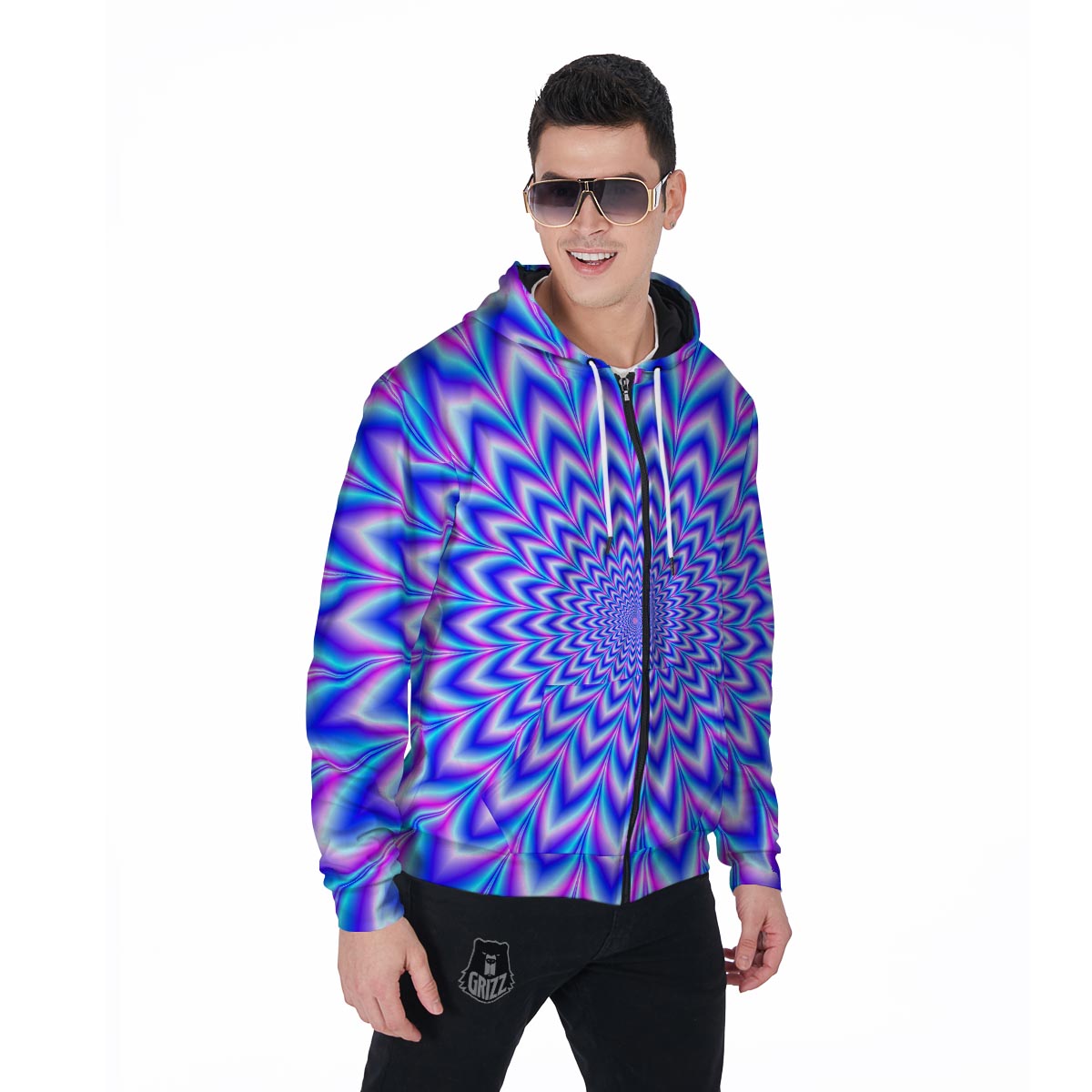 Blue Optical illusion Men's Zip Up Hoodie-grizzshop