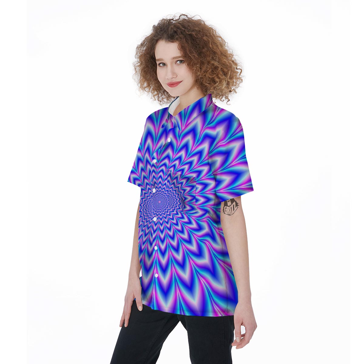 Blue Optical illusion Women's Short Sleeve Shirts-grizzshop