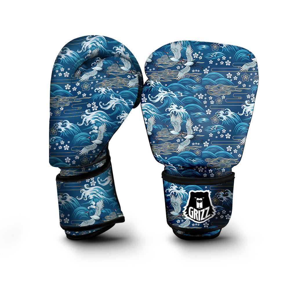 Blue Oriental Sea Print Pattern Boxing Gloves-grizzshop