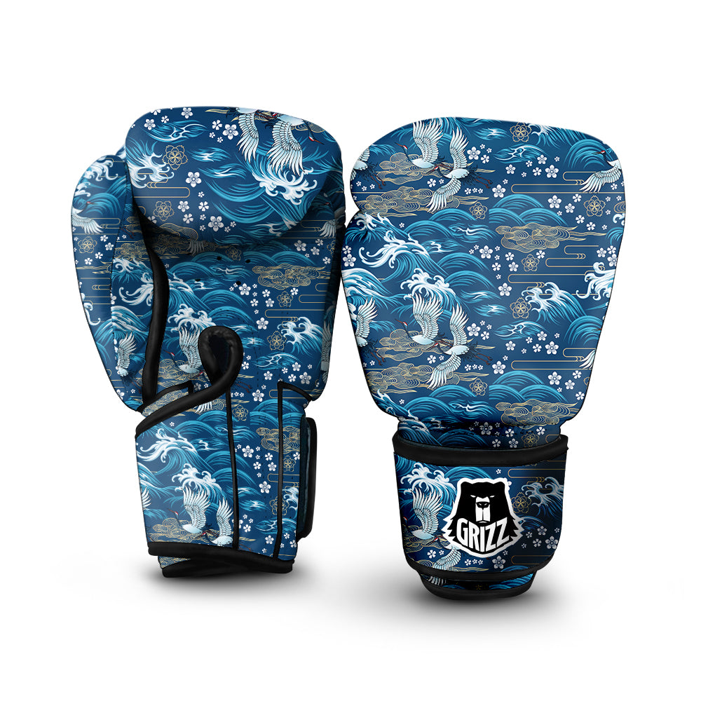 Blue Oriental Sea Print Pattern Boxing Gloves-grizzshop