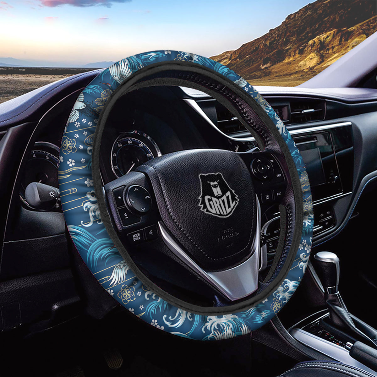 Blue Oriental Sea Print Pattern Car Steering Wheel Cover-grizzshop
