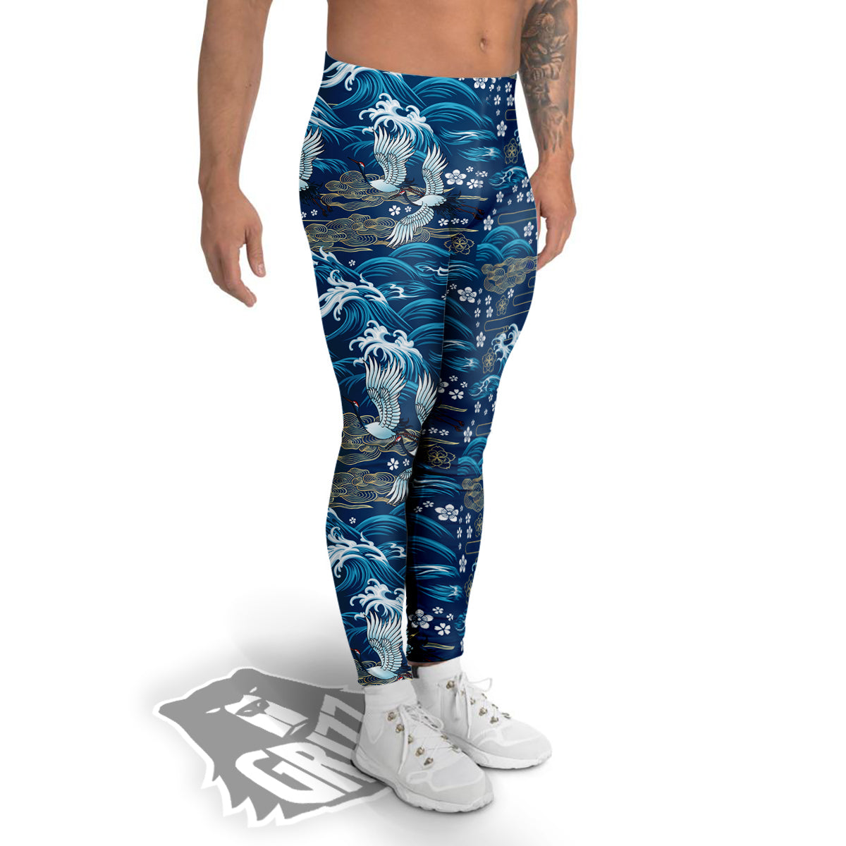 Blue Oriental Sea Print Pattern Men's Leggings-grizzshop