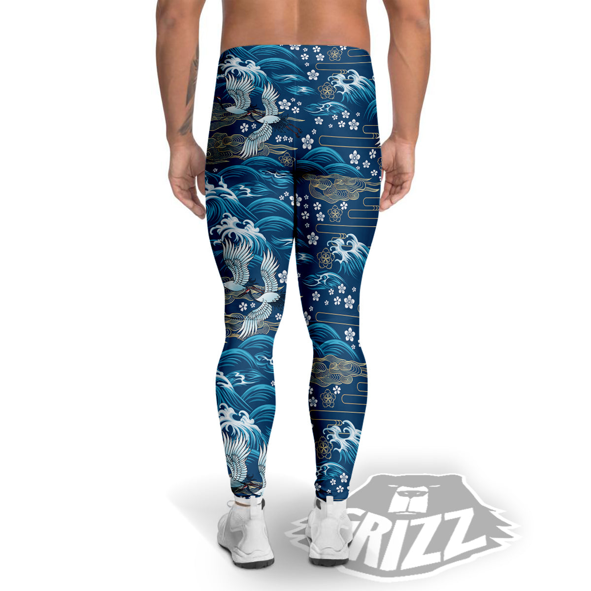 Blue Oriental Sea Print Pattern Men's Leggings-grizzshop