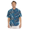 Blue Oriental Sea Print Pattern Men's Short Sleeve Shirts-grizzshop