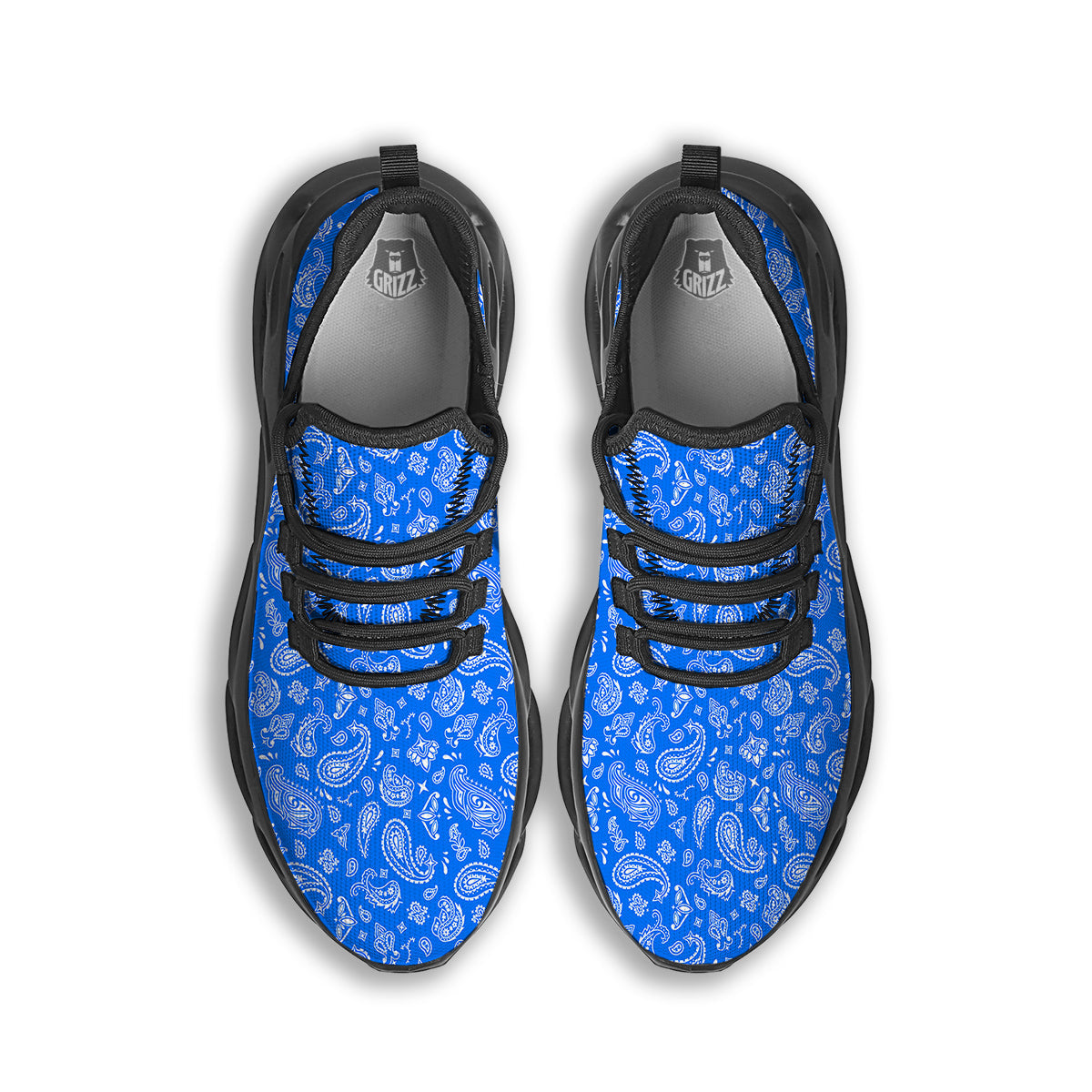 Blue Paisley Bandana Print Black Running Shoes-grizzshop