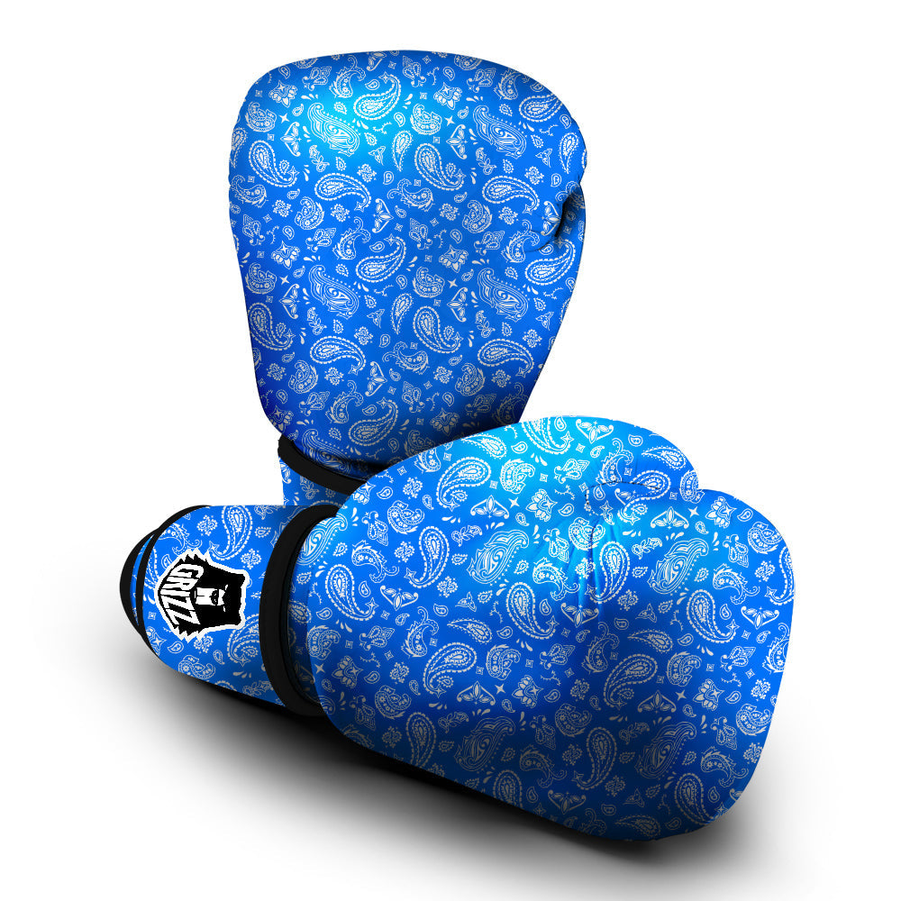 Blue Paisley Bandana Print Boxing Gloves-grizzshop