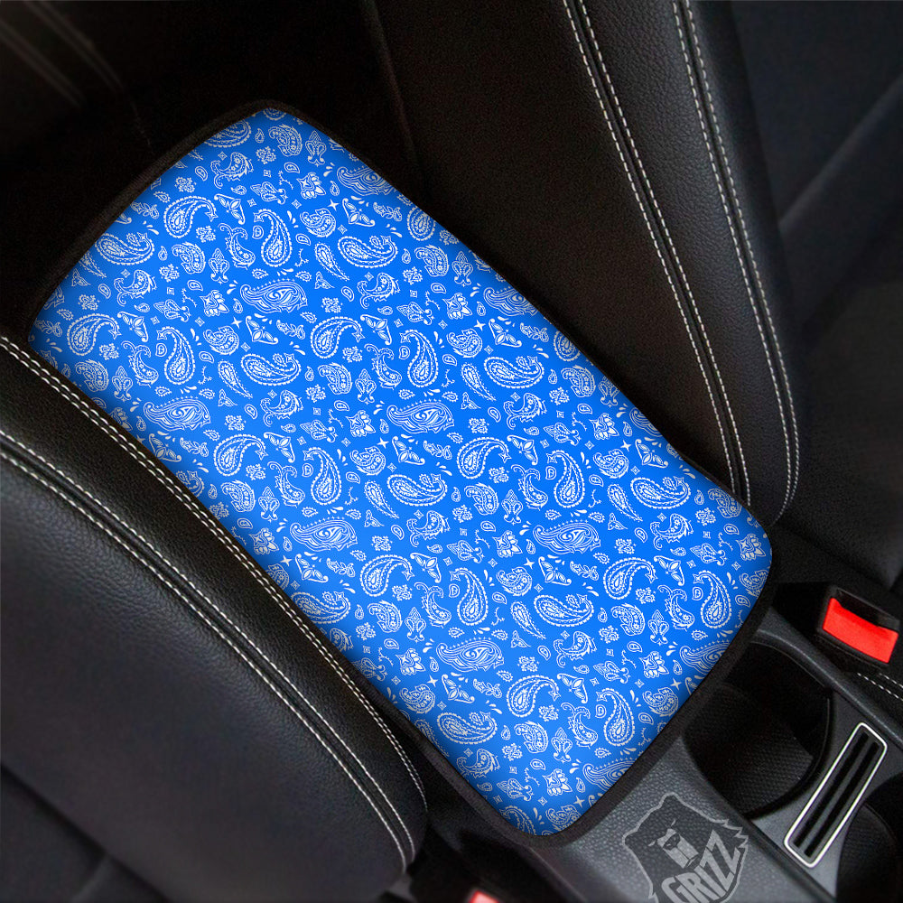 Blue Paisley Bandana Print Car Center Console Cover-grizzshop