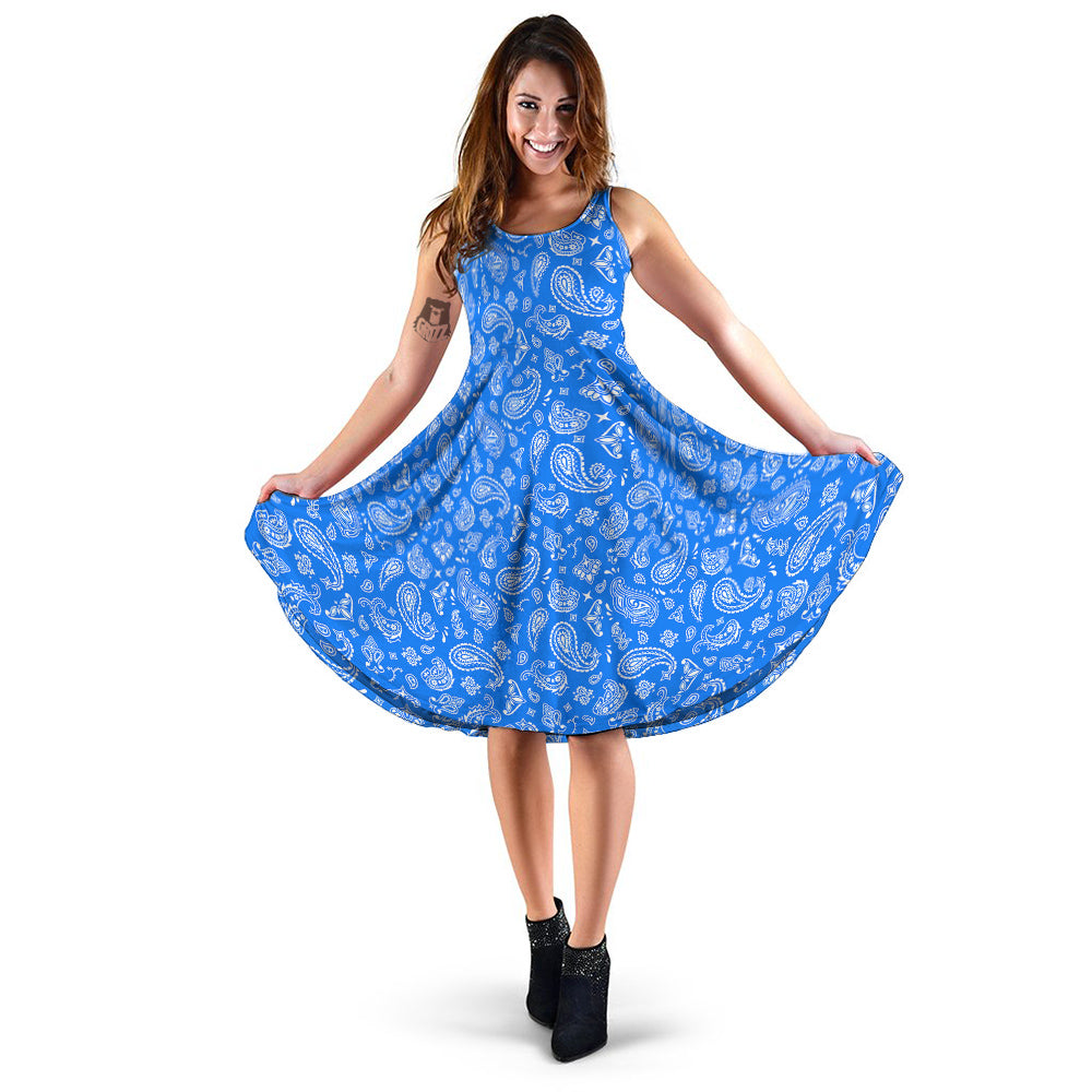 Blue Paisley Bandana Print Dress-grizzshop