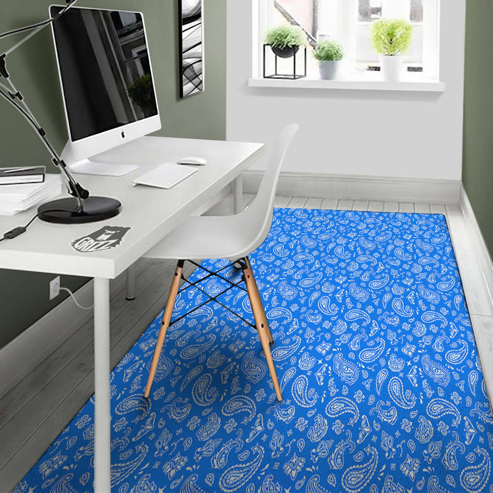 Blue Paisley Bandana Print Floor Mat-grizzshop