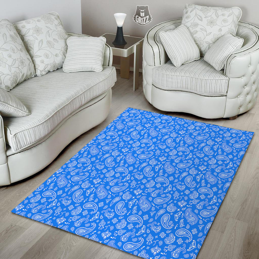 Blue Paisley Bandana Print Floor Mat-grizzshop