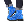 Blue Paisley Bandana Print Leather Boots-grizzshop