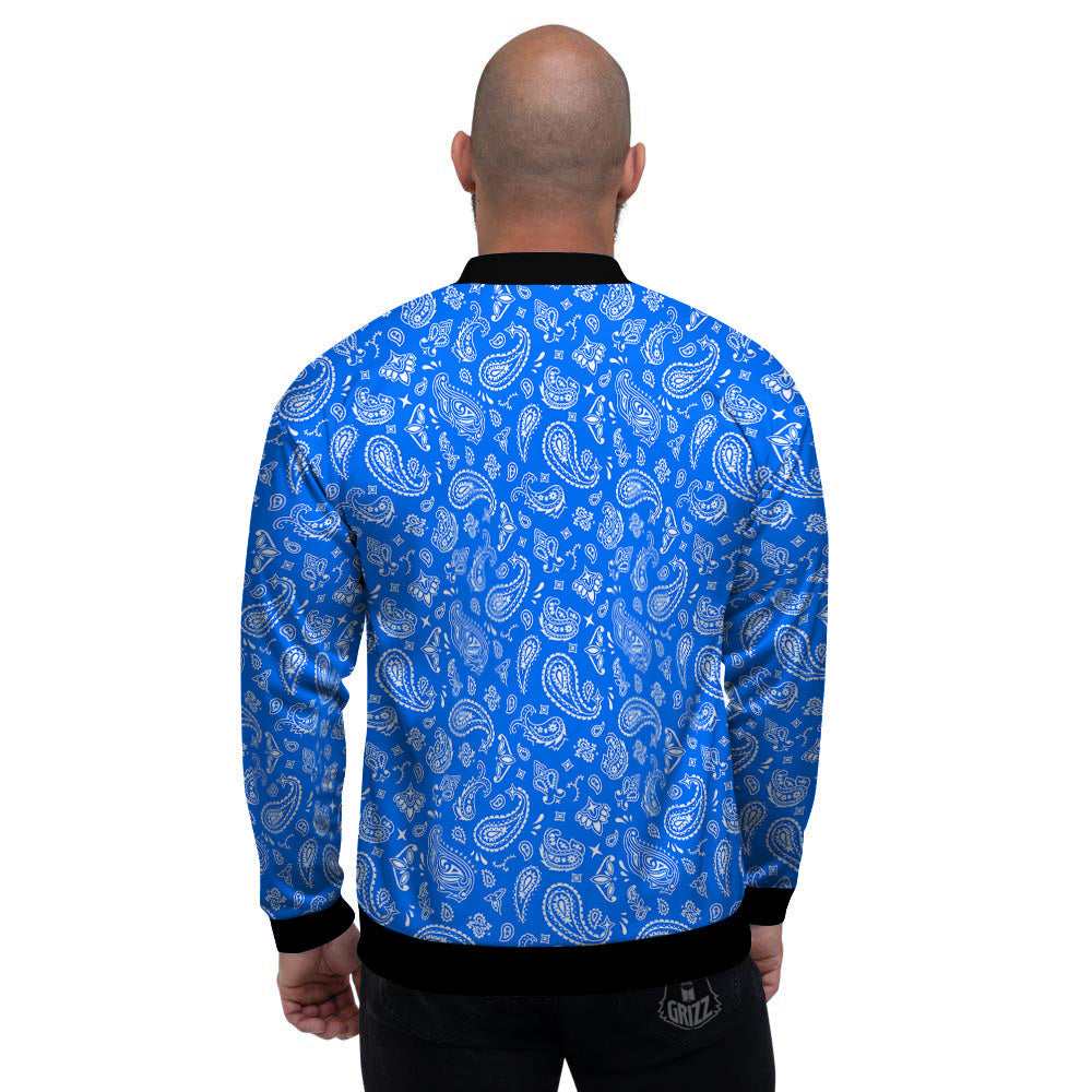 Blue Paisley Bandana Print Men's Bomber Jacket-grizzshop