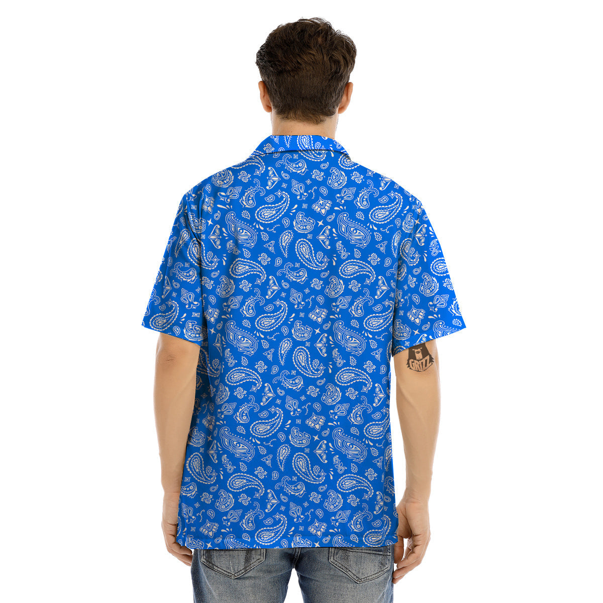 Blue Paisley Bandana Print Men’s Hawaiian Shirt-grizzshop