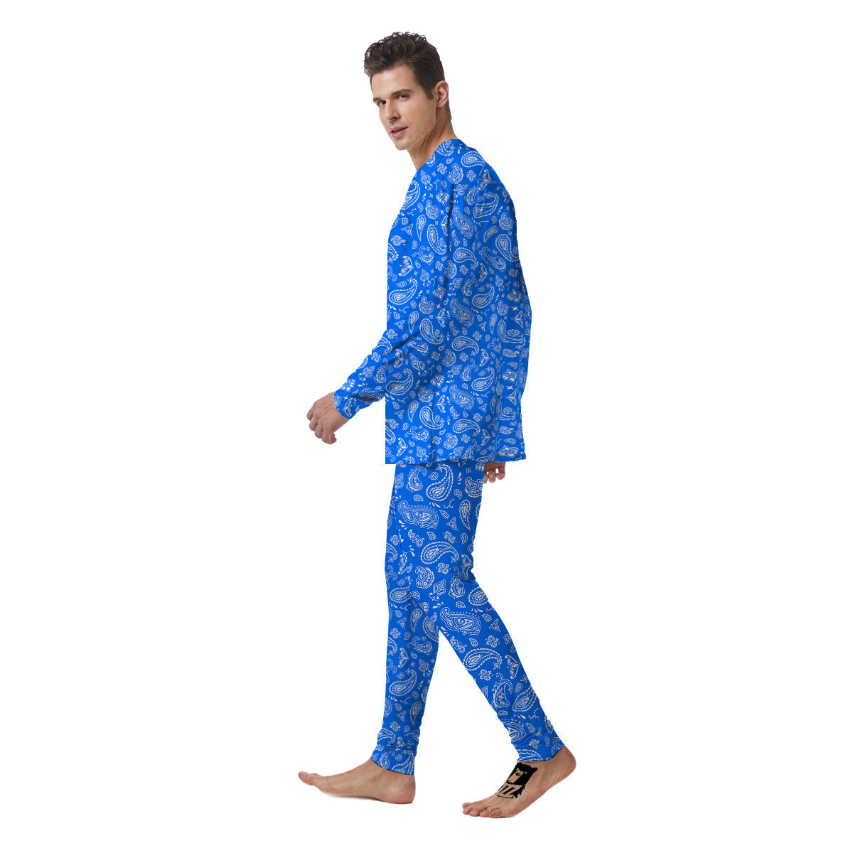 Blue Paisley Bandana Print Men's Pajamas-grizzshop