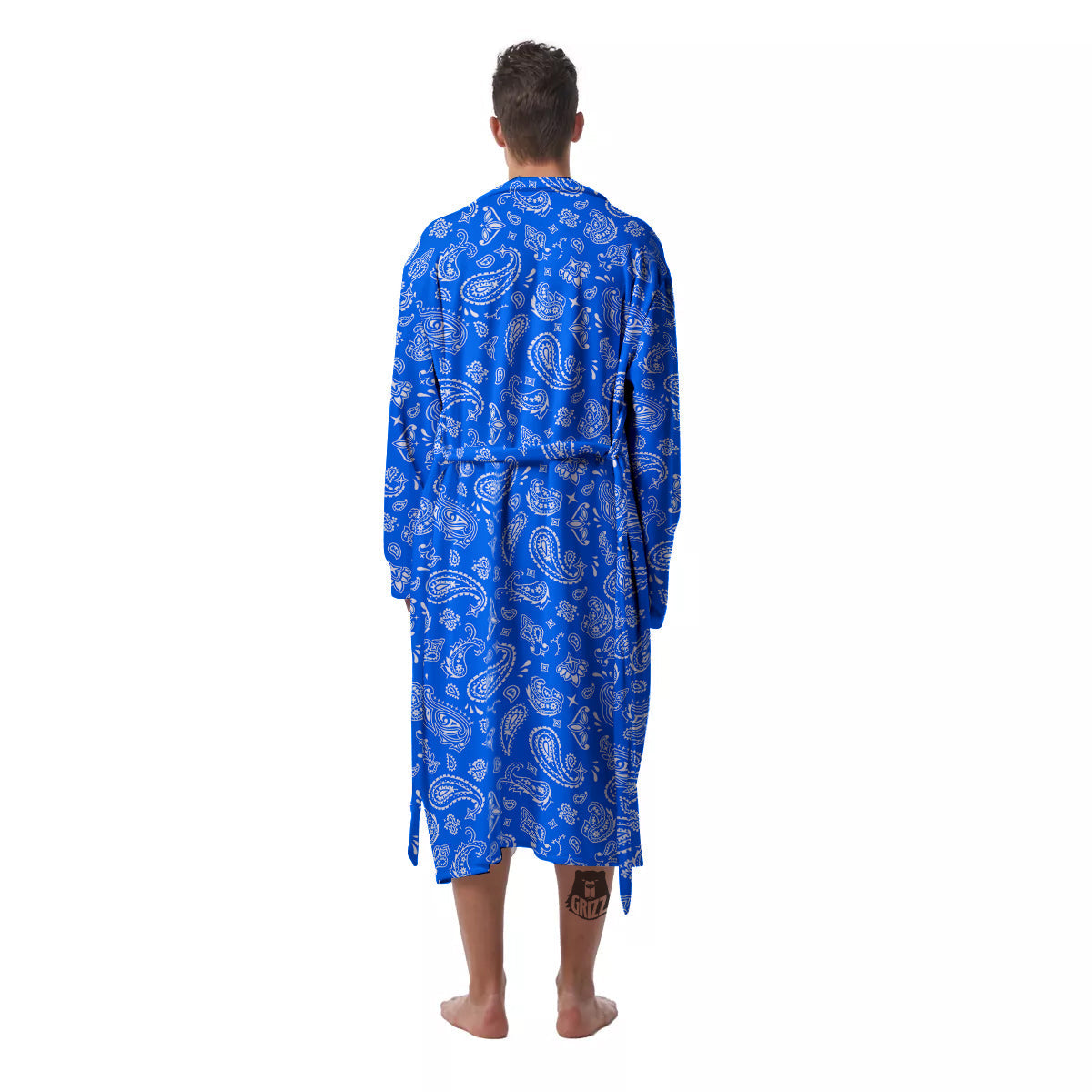 Blue Paisley Bandana Print Men's Robe-grizzshop