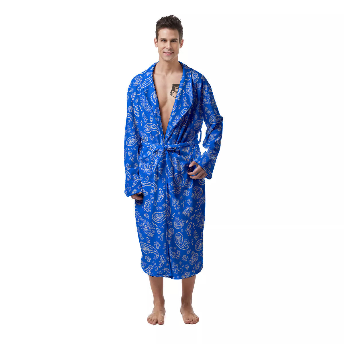 Blue Paisley Bandana Print Men's Robe-grizzshop