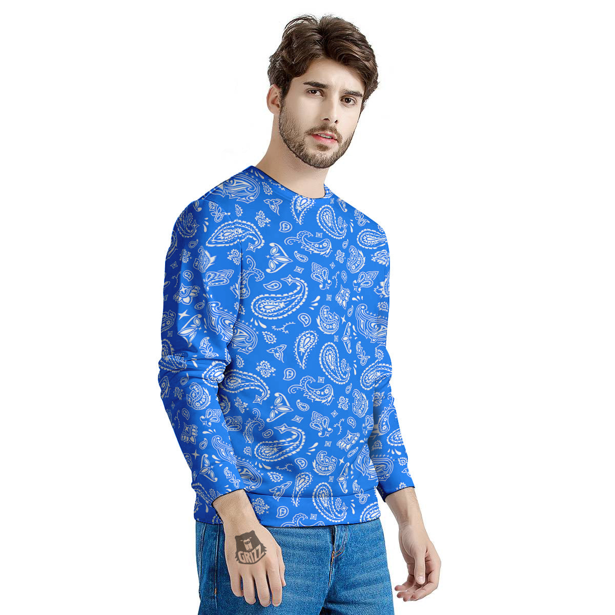 Blue Paisley Bandana Print Men's Sweatshirt-grizzshop