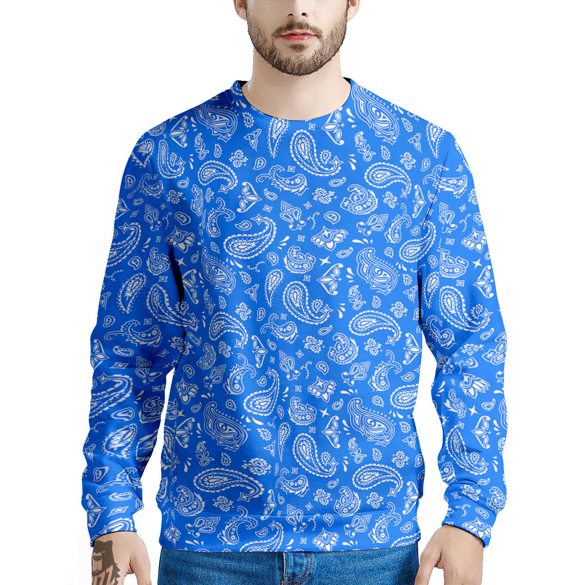 Blue Paisley Bandana Print Men's Sweatshirt-grizzshop