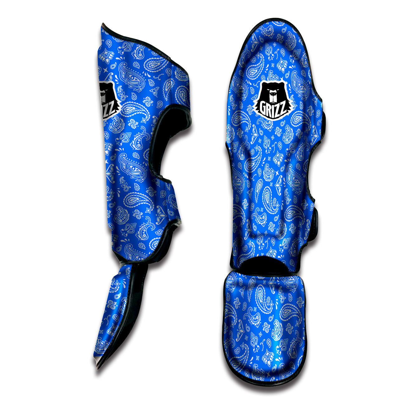 Blue Paisley Bandana Print Muay Thai Shin Guards-grizzshop