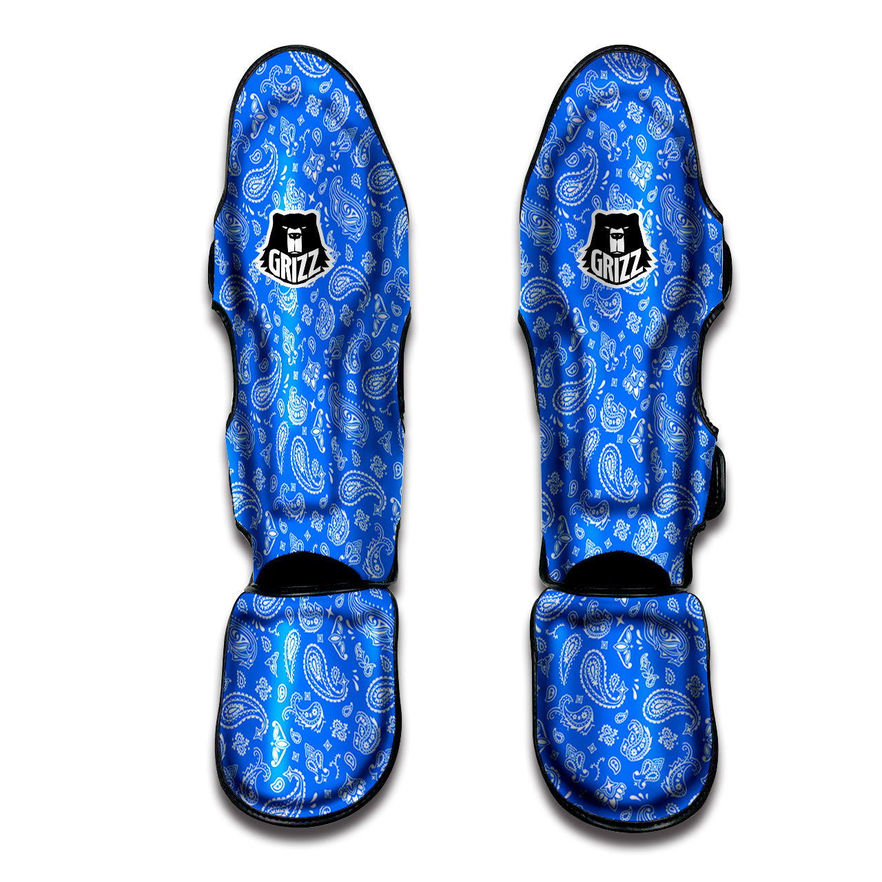 Blue Paisley Bandana Print Muay Thai Shin Guards-grizzshop