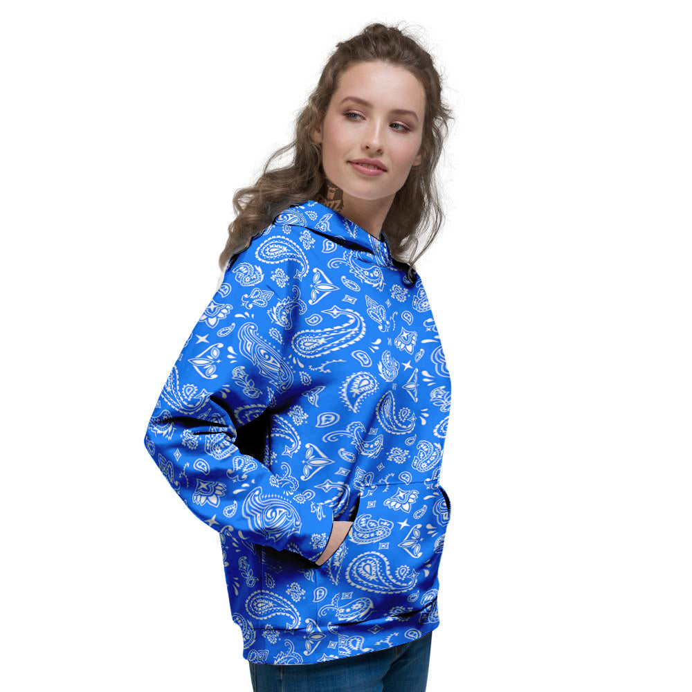 Blue Paisley Bandana Print Women's Hoodie-grizzshop