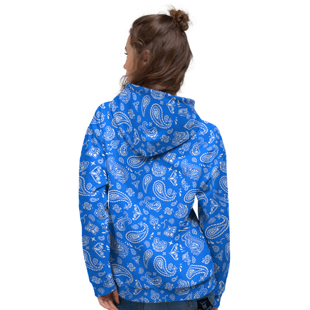 Blue Paisley Bandana Print Women's Hoodie-grizzshop