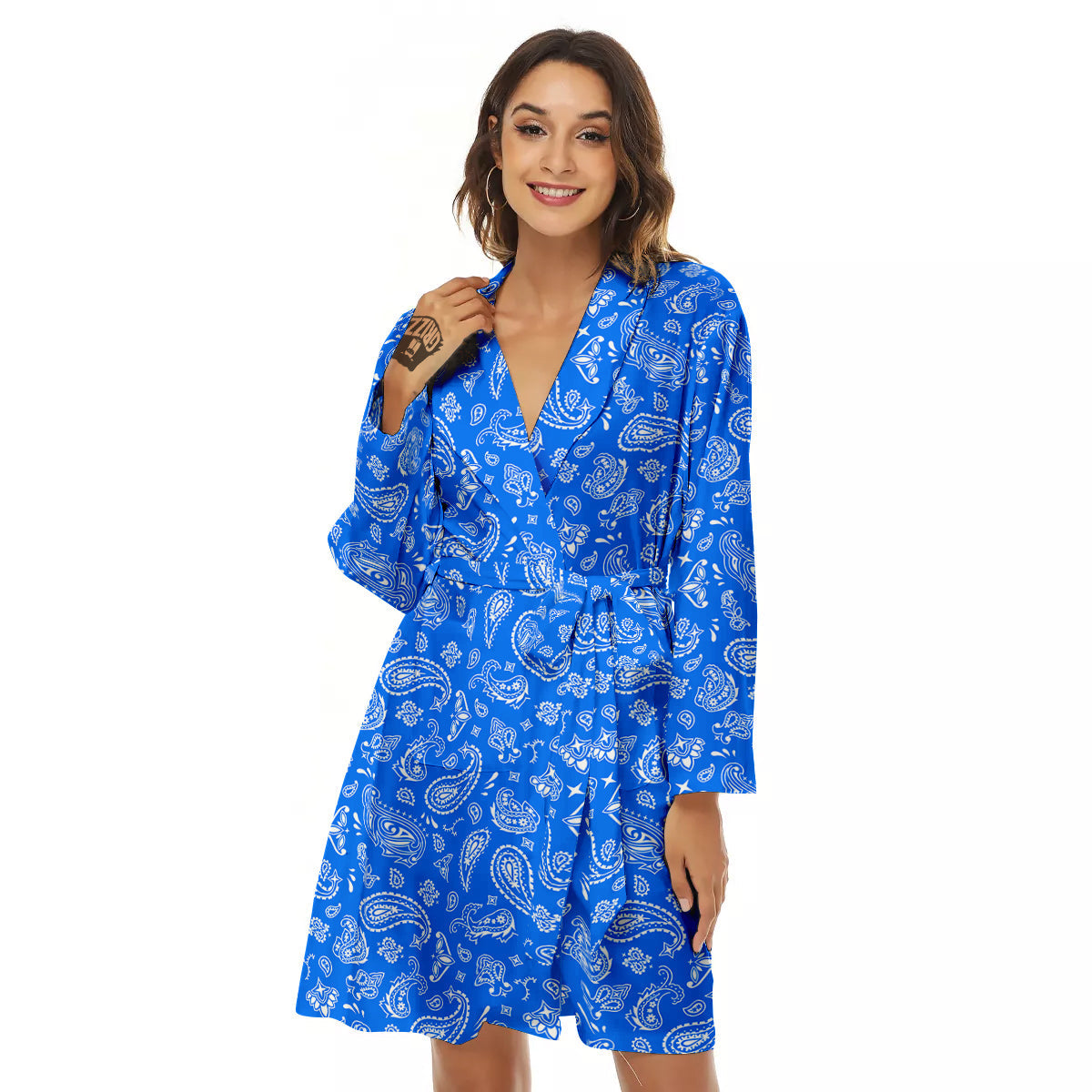 Blue Paisley Bandana Print Women's Robe-grizzshop