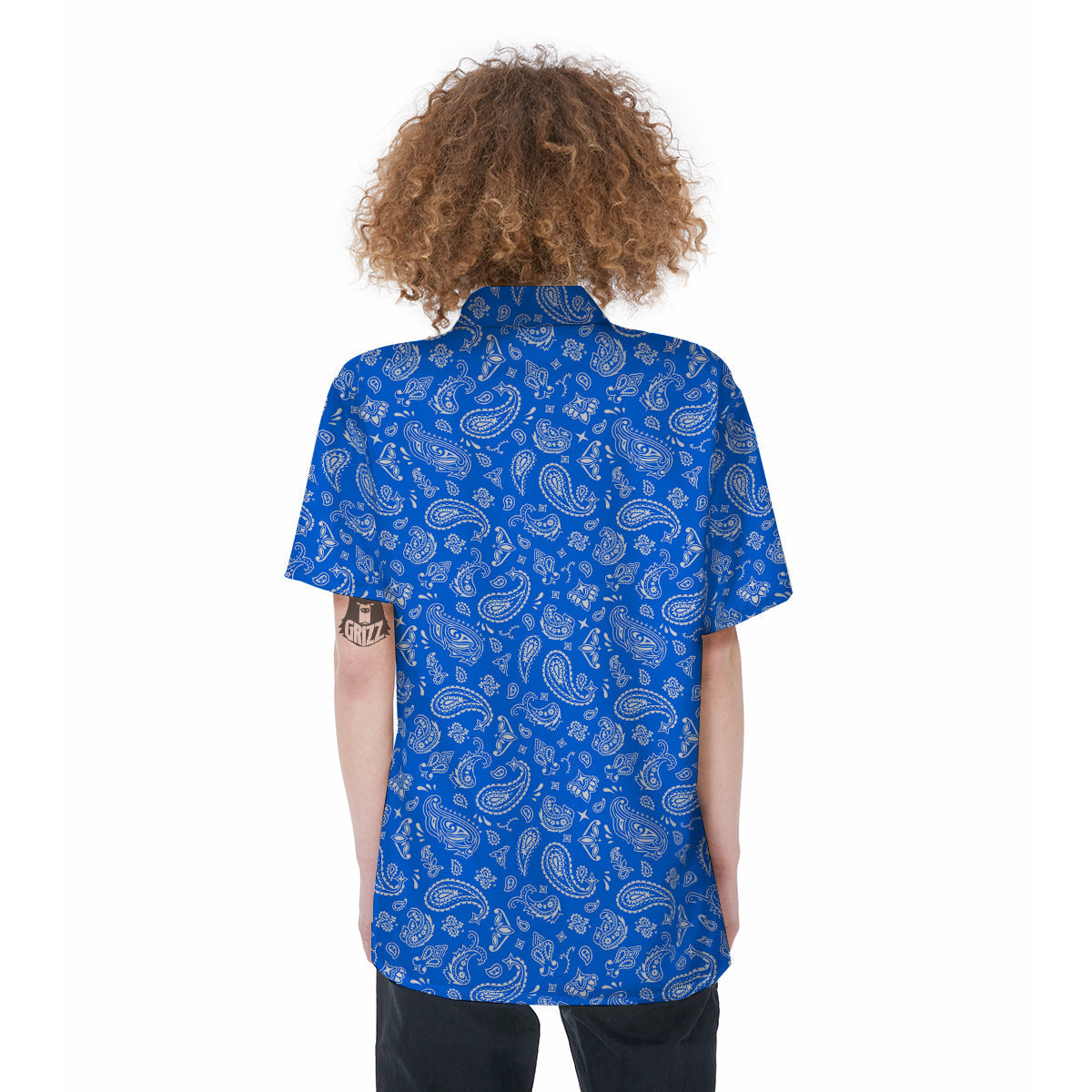 Blue Paisley Bandana Print Women's Short Sleeve Shirts-grizzshop